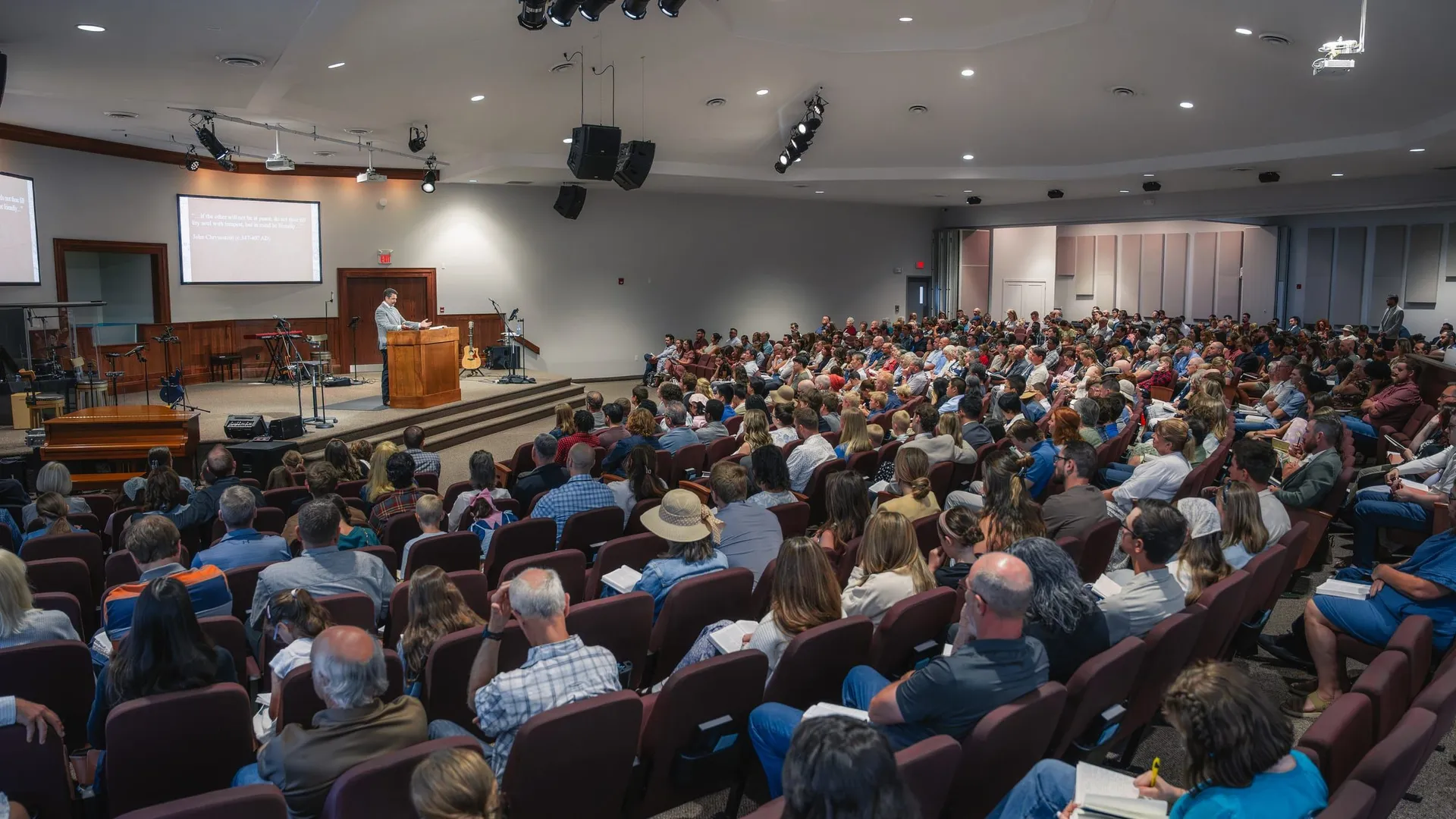 The congregation gathered for Sunday worship at Trinity Bible Chapel